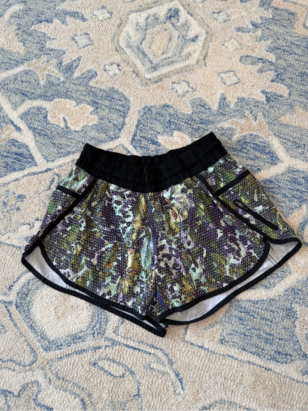 Lululemon Floral Print Running Shorts Purple Green Black Size 8